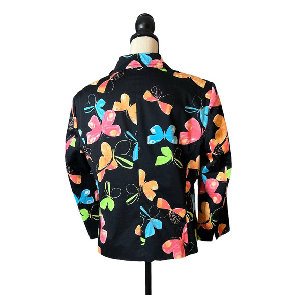 Apriori Short Black Jacket with Multicolored Butterflies, Size 12 - Picture 3 of 4